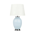 **Lampe de table en céramique bleue avec abat-jour blanc**