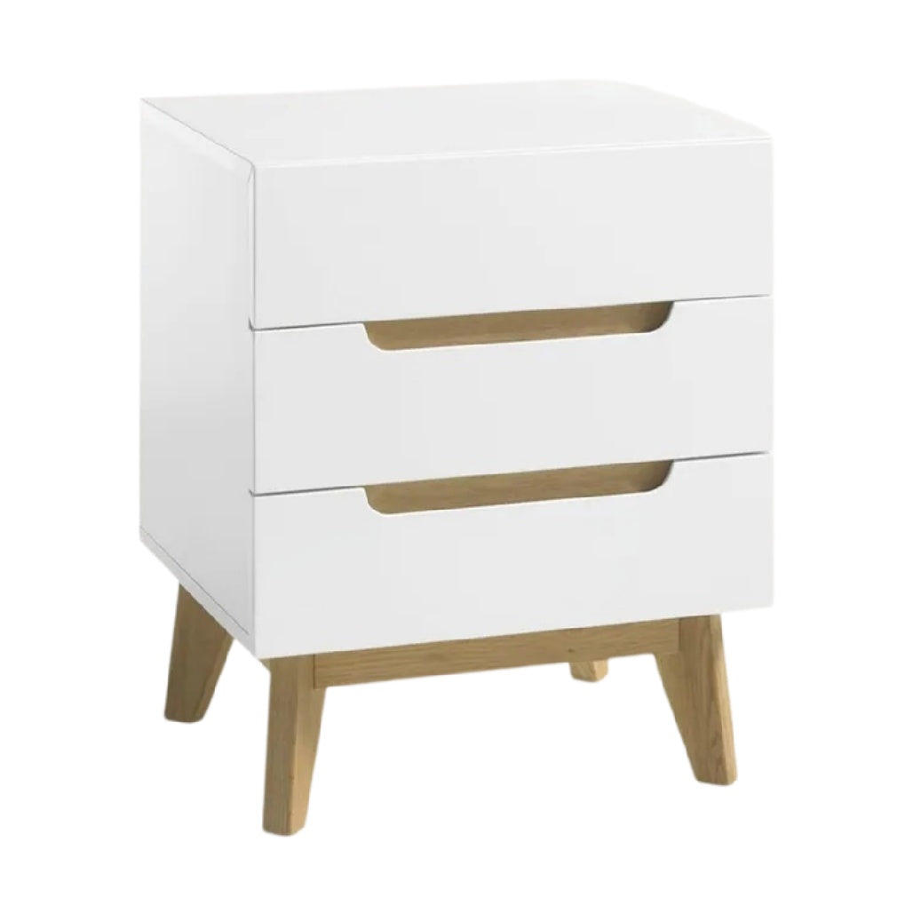 **Table de chevet moderne en bois blanc avec tiroirs**