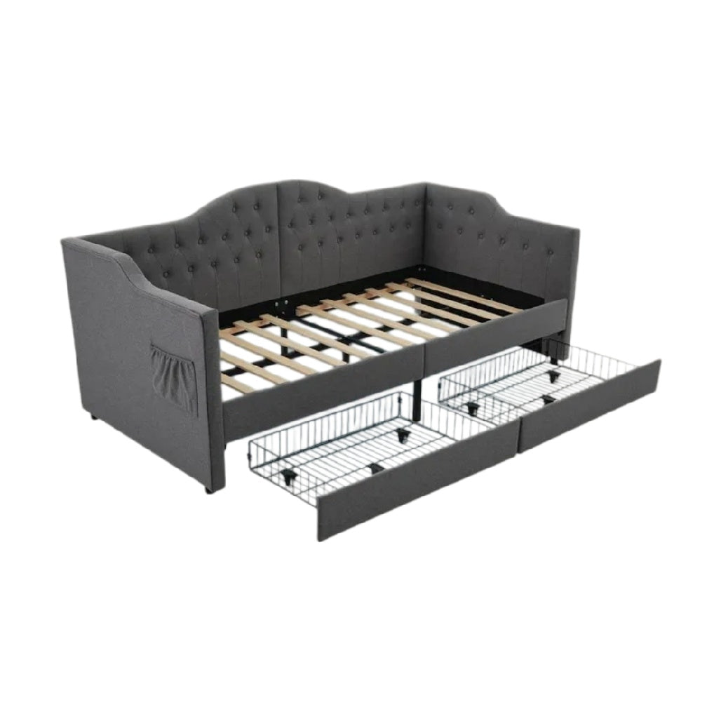 **Canapé-lit avec tiroirs de rangement et structure en bois**